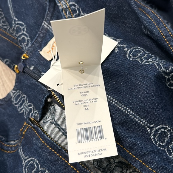 Tory Burch Belted Gemini Cotton Jacquard denim Dress Size 14 - Picture 4 of 7